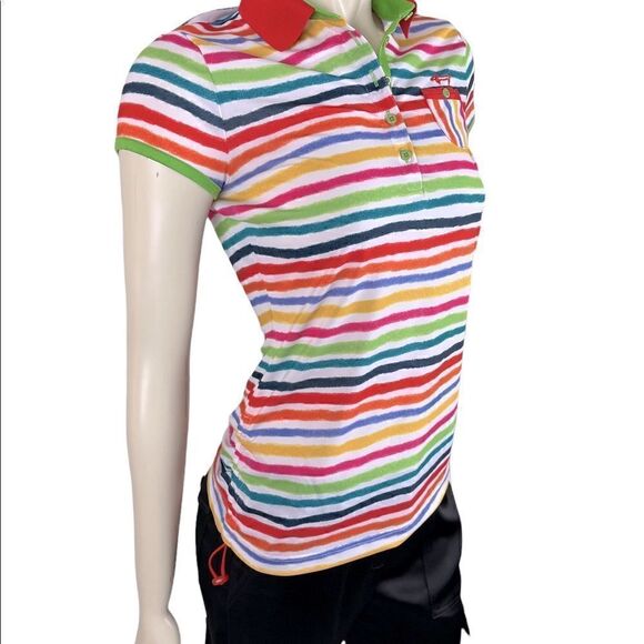 Highly Desired Louis Castel Striped Golf Polo with Ruching on Sides Worn Once - Picture 6 of 8